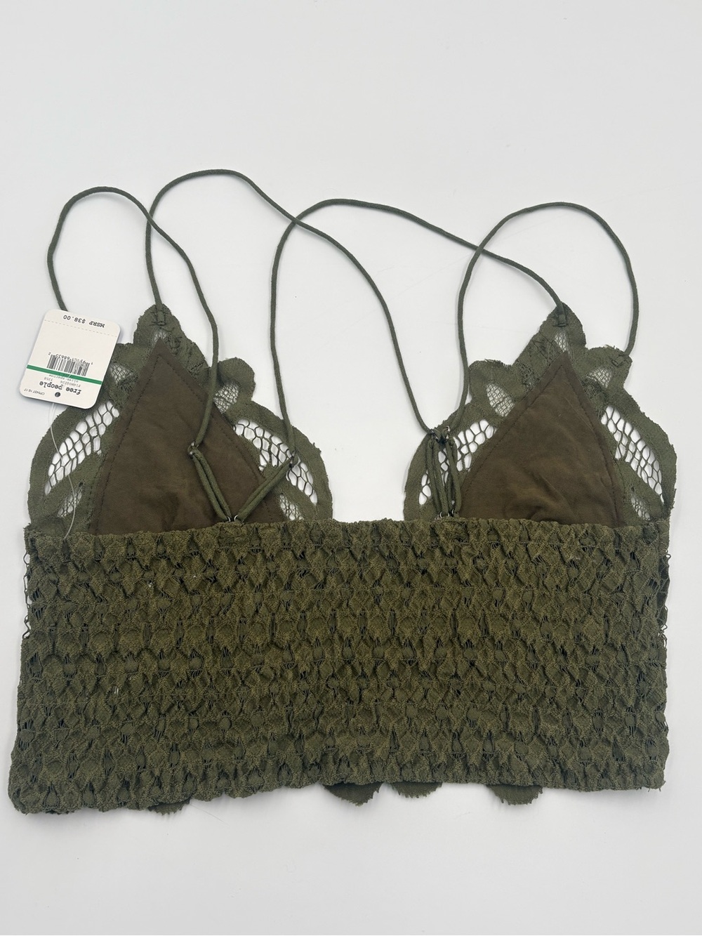 Free People Lace Bralette L Olive Green Crochet Strappy NWT - Picture 6 of 12